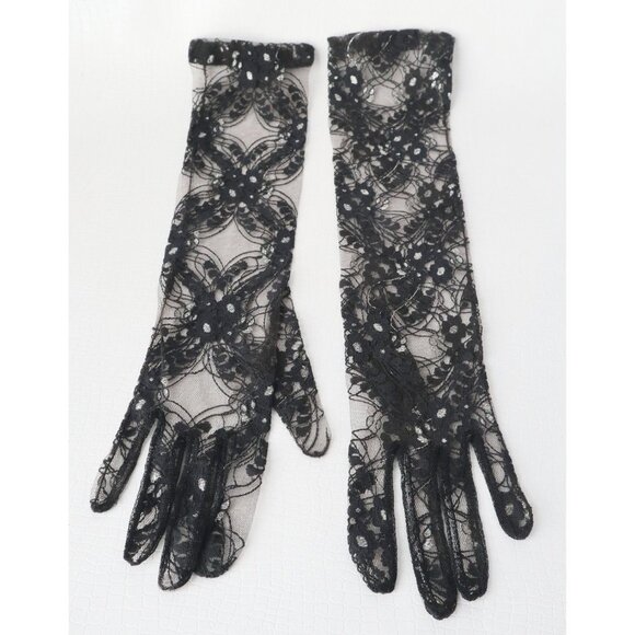 Vintage Evening Gloves Black Lace Evening Gloves Dress Gloves Formal Gloves Long - Picture 2 of 5